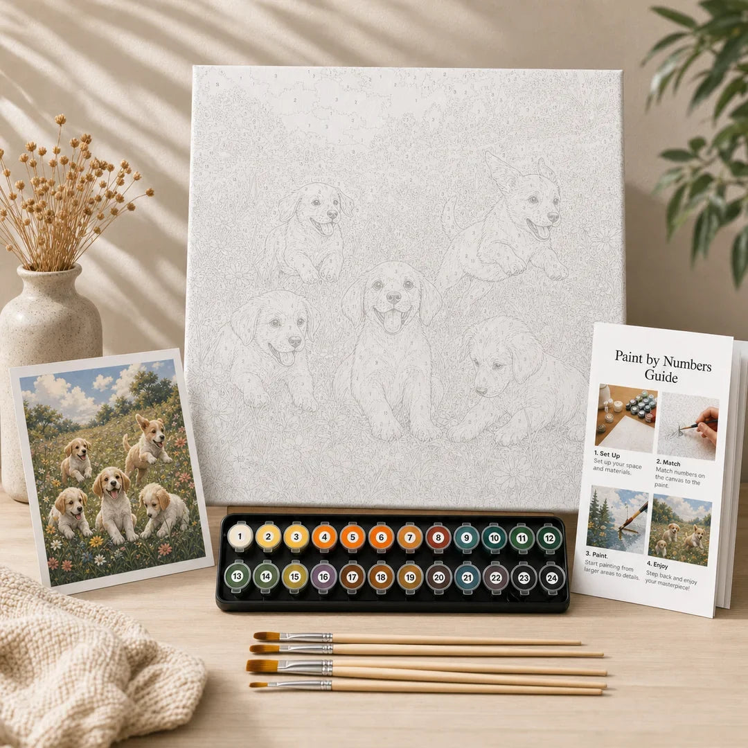 Peinture par numéros — Chiots Espiègles