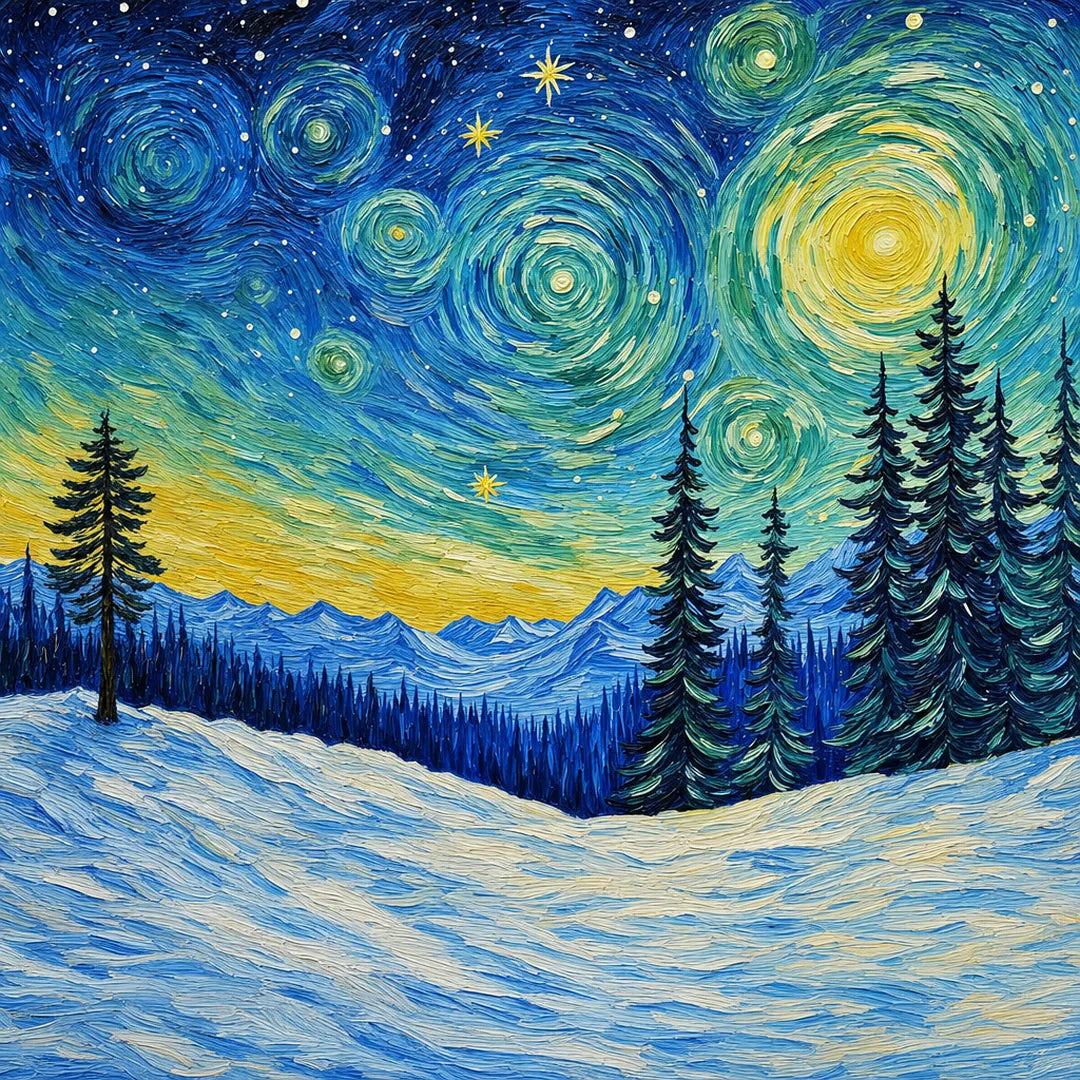 Peinture par numéros — Forêt d'Hiver Étoilée